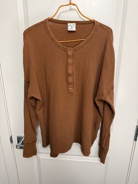 Offline by Aerie Waffle Top in Warm Brown in size L